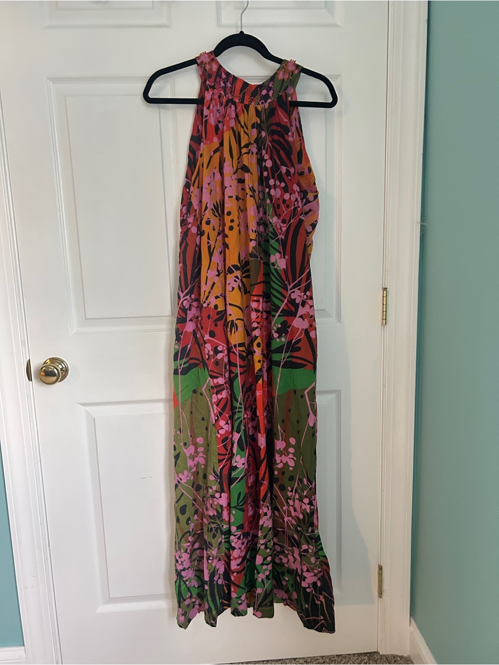 Tropical Halter Maxi Dress in Pink & Green